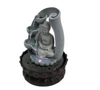 TFGXUE Fuente de mesa, diseño de Buda, símbolo de la suerte, decoración de la habitación, Feng Shui, fuente con luz LED, 21 x 28 cm, color gris