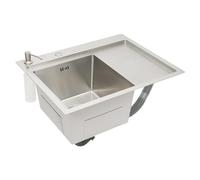 TFIANYNI Fregadero de cocina plateado de acero inoxidable con dispensador de jabón, escurridor, fregadero rectangular empotrable de 3 mm de grosor, agujeros antidesbordamiento, para cocina y