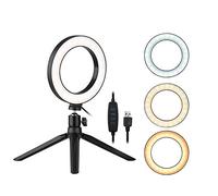 TFixol Anillo de luz de escritorio de 6 pulgadas, 3200 K-5500 K, lámpara de luz regulable para cámara, 3 modos de luz, 10 niveles con adaptador de trípode para video en línea, maquillaje, fotografía