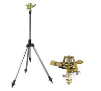 TFixol Aspersor de impacto en base de trípode retráctil, aspersor de agua de aleación de zinc pesado para patio, césped, jardín, rotación de 0-360°, cobertura de área grande, conector universal de 1/2