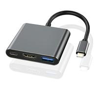 TFixol Cable adaptador tipo C a tres en uno 4K convertidor pe-c a + USB HD, estación de acoplamiento de cable negro, carcasa negra, línea negra, línea negra