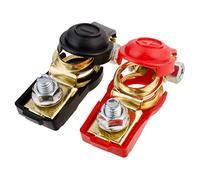 TFixol Clip de batería de cobre puro rojo y negro, poste de terminal de batería de coche, con funda aislante, terminal de batería chapado en cobre, 1 par de polietileno chapado en cobre negro y rojo