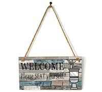 TFixol Decoración de madera para pared, firmada con texto en inglés "Wlecome Please Seat Yourself" con cuerda, multicolor
