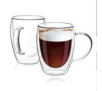 TFixol Tazas de Cristal Transparente Pared con Asa Paquete 2 Resistentes al Calor para Latte Cappuccino