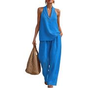 TFNOSIZE Conjunto Mujer 2 Piezas Verano Top Halter y Pantalones Anchos con Bolsillos