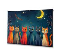 TFSW Cuadros de baño con diseño de noche mágica con gatos coloridos, imágenes decorativas para sala de estar (20 x 30 cm)