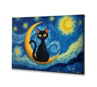 TFSW Decoración de pared con diseño de gato negro en la luna: una aventura nocturna estrellada, lienzo decorativo para decoración de habitación (40 x 60 cm)