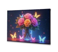 TFSW Decoración de pared para el hogar, jardín encantado: rosas y mariposas en un jarrón de cristal, lienzo decorativo para decoración de baño (20 x 30 cm)