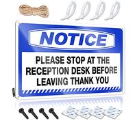 TFSW Letrero de metal de estaño con texto en inglés "Please Stop At The Reception Desk Before Leaving Thank You" (20 x 30 cm)