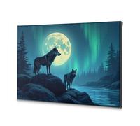 TFSW Lienzo decorativo con diseño de lobos elegidos aullando a la luna en aurora boreal (30 x 40 cm)