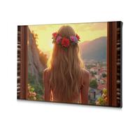 TFSW Lienzo decorativo para decoración de primavera, atardecer, serenidad: una vista floral coronada, decoración de baño, arte de pared, decoración de bautismo (40 x 60 cm)