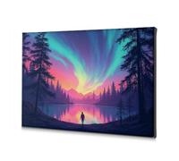 TFSW Lienzo decorativo para pared con diseño de hombre de pie junto al lago bajo Aurora Boreal, decoración de Pascua, decoración de granja (20 x 30 cm)