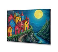 TFSW Lienzo decorativo para pared, diseño de pueblo nocturno mágico junto al río, decoración de sala de estar, decoración de Pascua (40 x 60 cm)