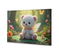 TFSW Lienzo decorativo rústico para decoración del hogar, adorable oso de hadas en un jardín mágico, decoración de baño, decoración de pared (40 x 60 cm)