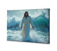 TFSW Lienzo decorativo rústico para decoración del hogar, diseño de Jesús caminando sobre el agua: una imagen simbólica, decoración de baño, decoración de pared (30 x 40 cm)