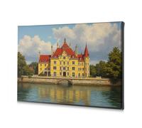 TFSW Lienzo decorativo rústico para decoración del hogar, gran castillo junto al río, para baño, decoración de pared (40 x 60 cm)