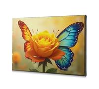 TFSW Spring Decor Nature's Harmony: Mariposa y rosa en flor, lienzo decorativo para pared para sala de estar, baño, decoración de pared (30 x 40 cm)