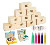 TFSZE 10 Piezas Mini Cofre Del Tesoro De Madera,Caja De Madera Con Tapa,3 Pegatinas Y Lápices De Acuarela De 10 Colores,Mini Cofres De Tesoro De Piratas Para Juegos Creativos Y Manualidades DIY