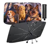 TFSZE Parasol Plegable de Coche, Paraguas para Parabrisas Delantero, Sombrilla con Protección UV,bloquea el 99,9% de los Rayos UV, para Coche, Todoterreno y camión(Perrito)