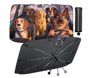TFSZE Parasol Plegable de Coche, Paraguas para Parabrisas Delantero, Sombrilla con Protección UV,bloquea el 99,9% de los Rayos UV, para Coche, Todoterreno y camión(Perrito)