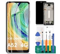 TFT para Samsung Galaxy A52 4G Pantalla de Repuesto para Samsung A52 A525 Pantalla LCD táctil SM-A525F Digitalizador Reparación Kits (con Marco,Negro,Sin Huellas Dactilares)