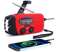 Radio meteorológica FM/AM/NOAA con manivela de mano, radios solares de emergencia con 3 linternas LED de 2000 mAh, cargador de teléfono inteligente (rojo)