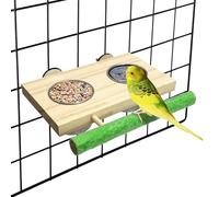 Tfwadmx Vasos de comida para pájaros con plataforma de madera para colgar, de acero inoxidable, cuenco de madera para periquitos, cacatúas, tortolitos, periquitos (mediano)