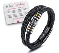 TFXNBKW Pulsera de cuero trenzado con texto en inglés «To My Grandson - I Will Always Be With You» para hombre, pulsera de cuero trenzado para hombre, pulsera de cuero trenzado (para nieto)