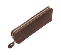 TGDGFKIAS Estuche para lápices de gran capacidad, 2 bolsas de cuero con cremallera for guardar lápices, hechas a mano, artículos de papelería creativos for escuelas.(Bruin)