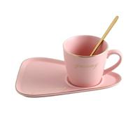 TGDGFKIAS Tazas de café grandes de cerámica, Juego de taza y platillo for té café con cuchara en caja regalo multicolor(Pink Golden Word)