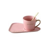 TGDGFKIAS Tazas de café grandes de cerámica, Juego de taza y platillo for té café con cuchara en caja regalo multicolor(Pink Golden Handle)
