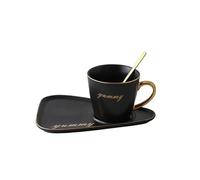 TGDGFKIAS Tazas de café grandes de cerámica, Juego de taza y platillo for té café con cuchara en caja regalo multicolor(Black Golden Handle)