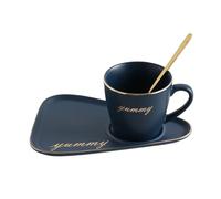 TGDGFKIAS Tazas de café grandes de cerámica, Juego de taza y platillo for té café con cuchara en caja regalo multicolor(Blue Golden Word)