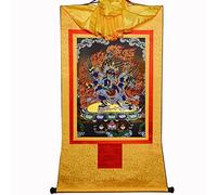 TGDGFKIAS Thangka para Colgar en la Pared, Tapiz Tibetano Thangka de Brocado for Colgar en la Pared, Mahakala de 6 Brazos, Multicolor, Varios tamaños(Giallo,Medium(62cm*47cm))