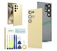 TGHongKy Cubierta Bateria para Samsung Galaxy S24 Ultra Tapa Trasera para Galaxy S24 Ultra Cubierta Posterior Tapa Trasera Vidrio Panel Trasero con Kit de Reparación（Amarillo Titanio）