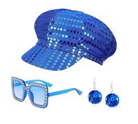 TGKEAIY 3 Piezas Accesorios Disfraces Disco, Años 70 Sombrero Abba de lentejuelas Anteojos de Sol Pendientes, Disfraz de Discoteca para Carnaval Fiesta Adult Women Girls Retro 70 Theme Dance Party
