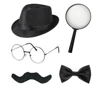TGKEAIY 5Pcs Accesorios de Disfraz de Detective, Accesorios para Disfraz de Sherlock Holmes con Sombrero de Detective Gafas de Bigote Falso Lupa Pajarita, Accesorio de Cosplay para Fiesta Temática
