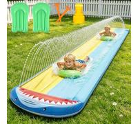 TGKYK Tobogán acuático para jardín para niños, 15,7 ft/480 cm, tobogán acuático con 2 tablas de bodyboards, doble tobogán de agua para exteriores con integrado, tobogán para jardín al aire libre