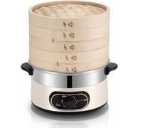 TGPSMDXKV Cocedor eléctrico para cocinar Verduras con 2 bandejas de bambú, Temporizador de 60 Minutos, Apagado automático y protección contra el hervido en seco