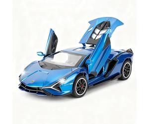 TGRCM-CZ 1/32 Escala Lamborghini SIÁN FKP37 Modelo de Coche Juguete, Sonido y Luz Coche de Arrastre con Retorno de Zinc Aleación Fundido Juguete para Niños Niños Niñas Regalo (Azul)