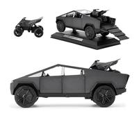 TGRCM-CZ 1/32 Tesla Cybertruck Eléctrico Camión Camión Modelo Coche Con Una Motocicleta, Aleación de Zinc Pull Back Coche de Juguete con Sonido y Luz para Niños Niños Niñas Regalo (Gris)