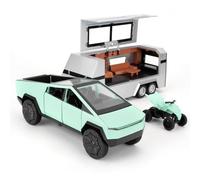 TGRCM-CZ 1/32 Tesla Cybertruck Eléctrico Camión Recogida Camión RV Modelo Coche con una Motocicleta, Aleación de Zinc Pull Back Motorhome Juguetes Coche con Sonido y Luz para Niños Niños Niñas Regalo