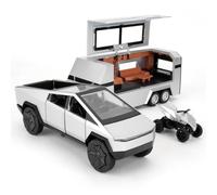 TGRCM-CZ 1/32 Tesla Cybertruck Eléctrico Camión Recogida Camión RV Modelo Coche con una Motocicleta, Aleación de Zinc Pull Back Motorhome Juguetes Coche con Sonido y Luz para Niños Niños Niñas Regalo