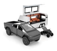 TGRCM-CZ 1/32 Tesla Cybertruck Eléctrico Pick Up Truck RV Modelo Coche con una Motocicleta, Aleación de Zinc Pull Back Motorhome Juguetes Coche con Sonido y Luz para Niños Niños Niñas Regalo (Gris)