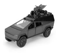 TGRCM-CZ 1/32 Tesla Cybertruck - Modelo de camioneta eléctrica para acampar RV con motocicleta, aleación de zinc, vehículos con sonido y luz para coleccionistas y niños a partir de 3 años (gris