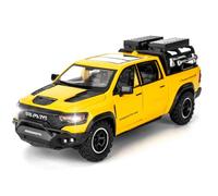 TGRCM-CZ Dodge Ram Mammoth Pick-Up Truck Modelo Coche Coche de Aleación de Zinc Pull Back Coche de Juguete con Sonido y Luz para Niños Niños Niñas Regalo (Amarillo)