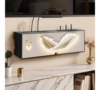 TgrGiEDenLO Caja Router Pared, Caja de Almacenamiento para Router WiFi con decoración de Plumas, Organizador con Tapa abatible Visible(60cm/23.6in)