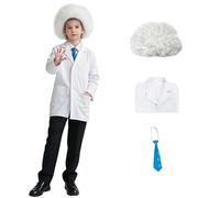 TGUVGRHH Disfraz de científico loco para niños, traje de científico loco con peluca de científicos, disfraz elegante para Halloween, carnaval, baile de disfraces (blanco, talla única)