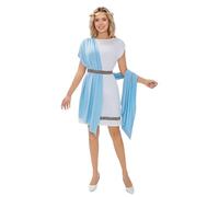 TGUVGRHH Disfraz de diosa griega con corona de laurel, capa de disfraz de dios griego antiguo, capa de una pieza, disfraz de Grecia para LARP, Halloween, fiesta temática (azul y blanco, XL)