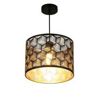 TGVFRIOO Lámpara colgante de hierro forjado negro de 25 cm con diseño calado y rayas a cuadros. Lámpara colgante Art Déco para mesa de comedor, balcón, ideal para cafeterías e islas de cocina.